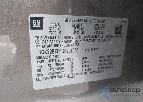 2016 GMC Yukon Slt из США, поврежденный, VIN 1GKS2BKC6GR251668